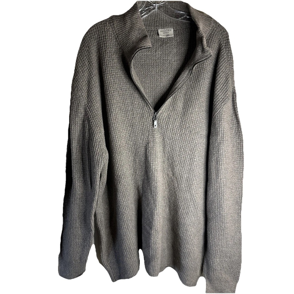 Industrie Australia Qtr‎ Zip XXL Waffle Sweater Taupe Cotton Blend